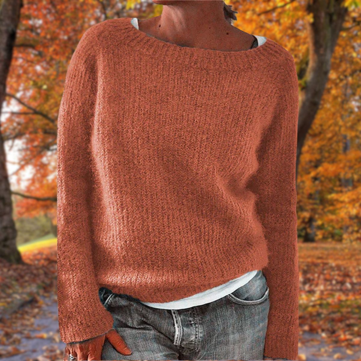 Women's Boat Neck Layered Knit Jumper – Dropped Shoulder Autumn Sweater