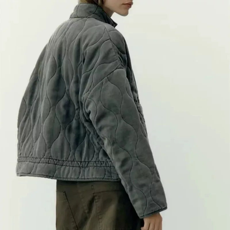 Women's Quilted Puffer Jacket – High Collar Zip Up Coat