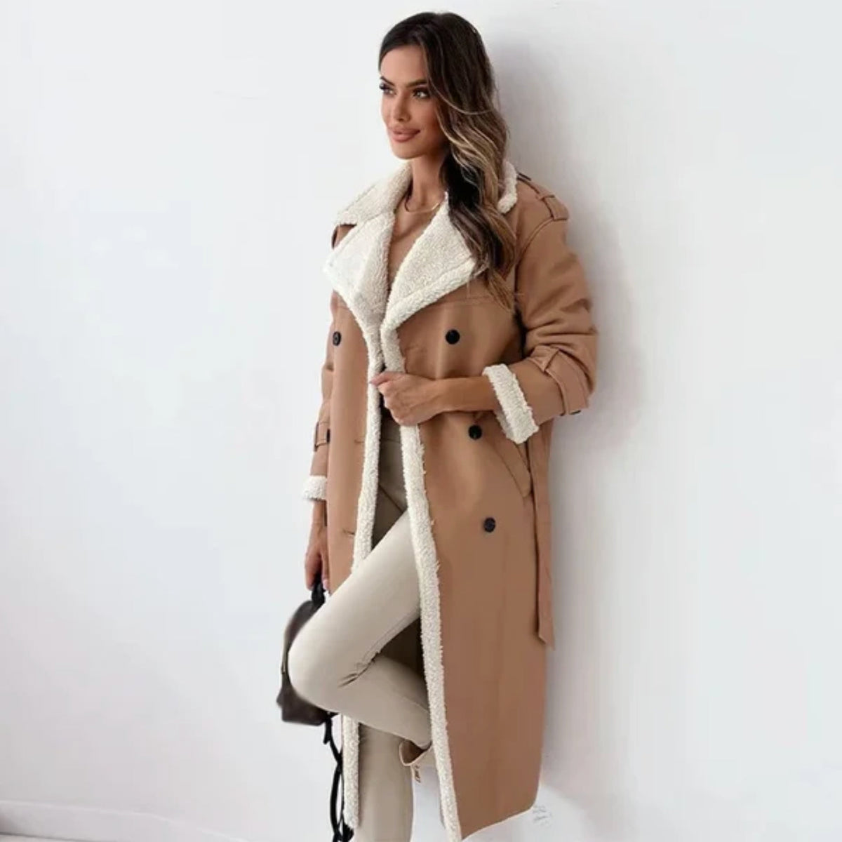 Women's Double-Breasted Trench Coat – Sherpa Lined Winter Coat