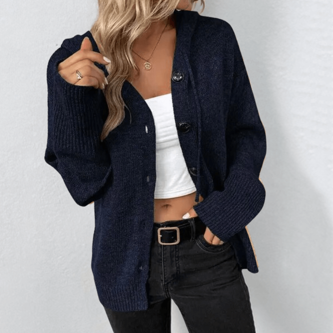 Women's Hooded Button Cardigan – Chunky Knit Oversized Jumper
