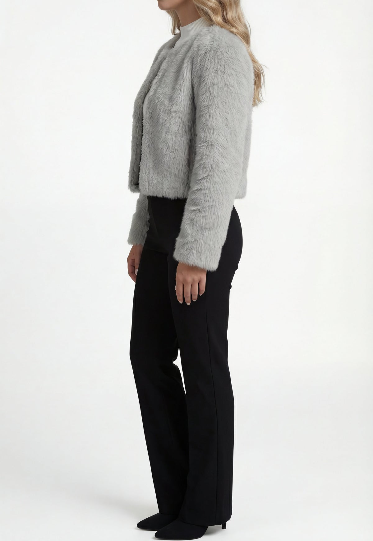 Women's Cropped Faux Fur Jacket – Collarless Evening Cover-Up