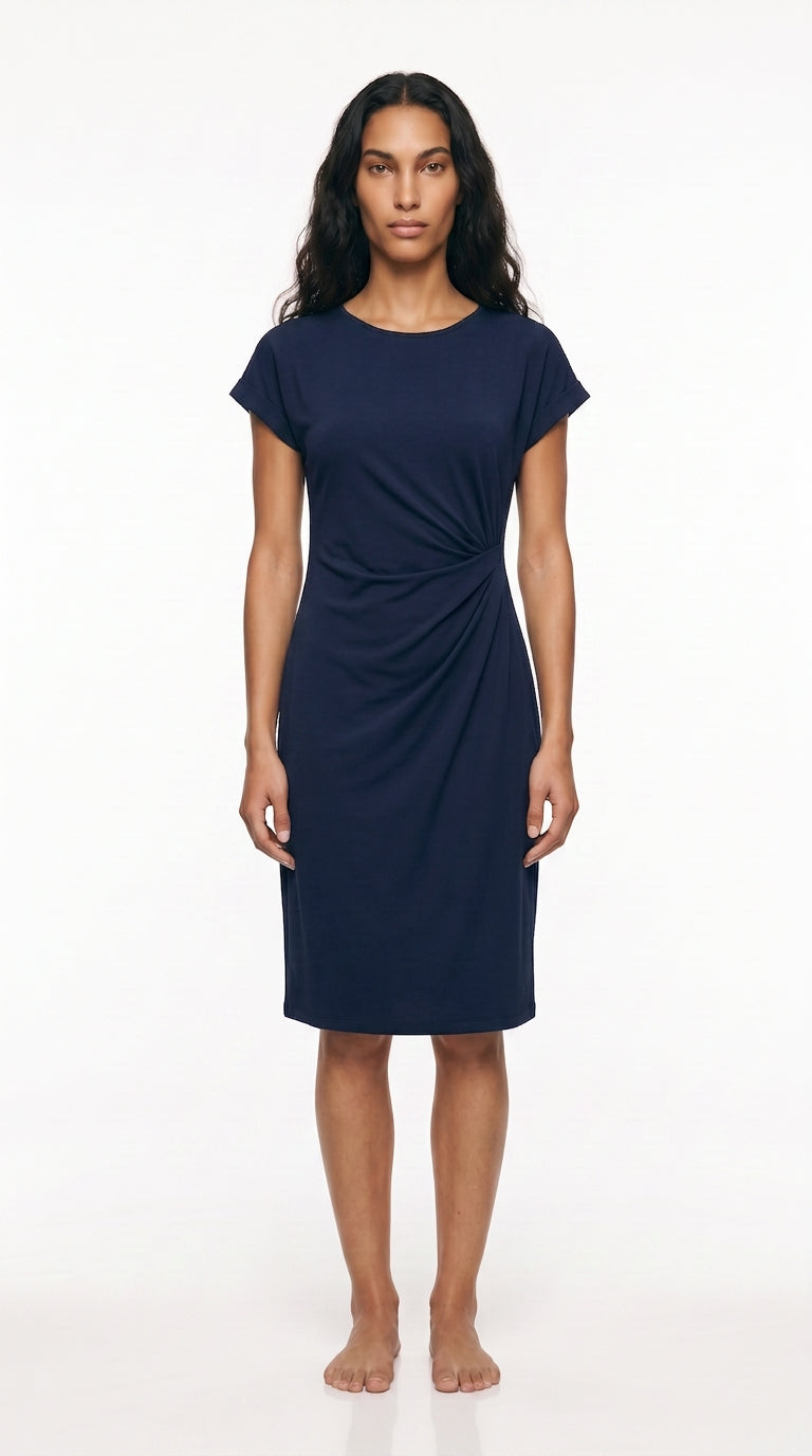 Women's Ruched Midi Dress – Twist-Front Bodycon Dress