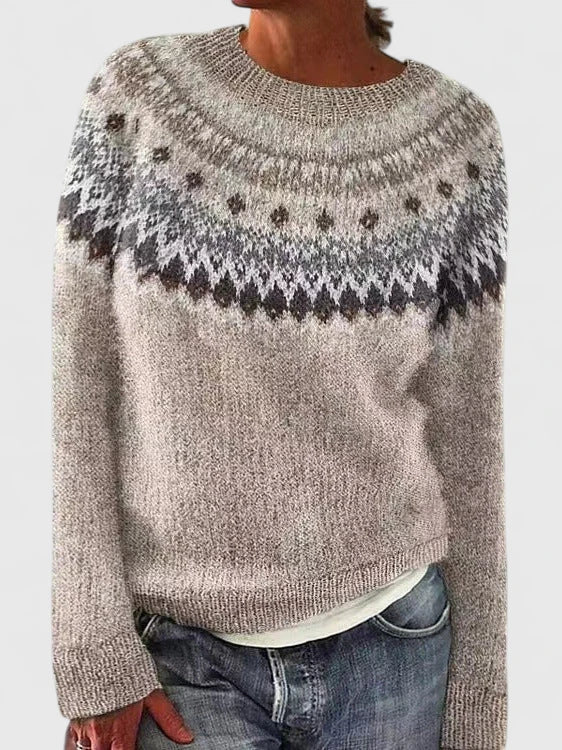Women's Fair Isle Fuzzy Knit Crew Neck Jumper