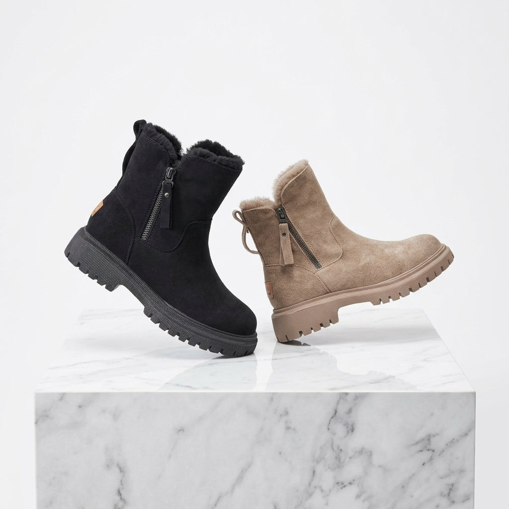 Women's Faux Fur-Lined Ankle Boots – Chunky Sole Winter Boots