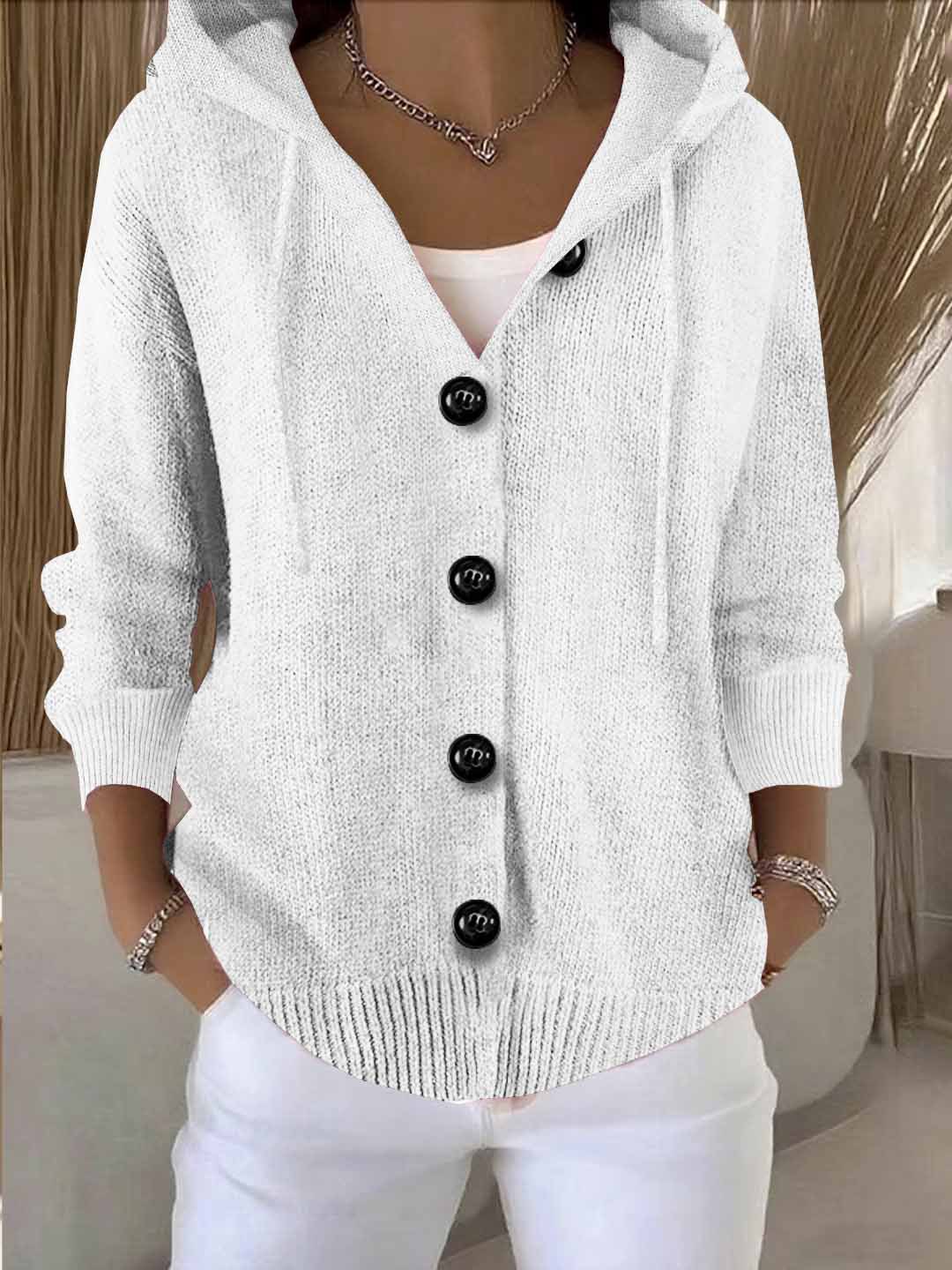 Women's Knit Hooded Cardigan – Button Front