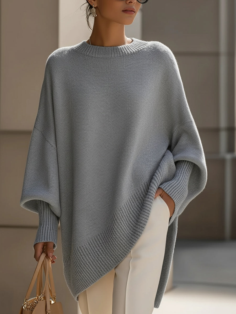 Women's Oversized Batwing Knit Jumper – Asymmetric Hem