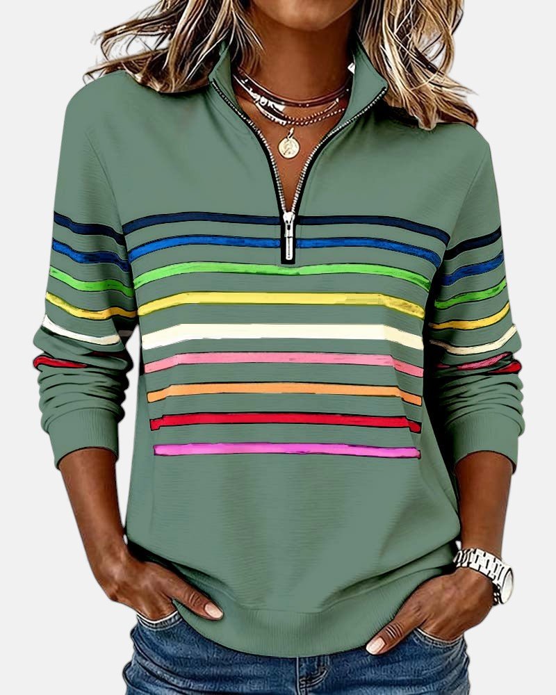 Women's Quarter Zip Jumper – Striped Colour Block Knit