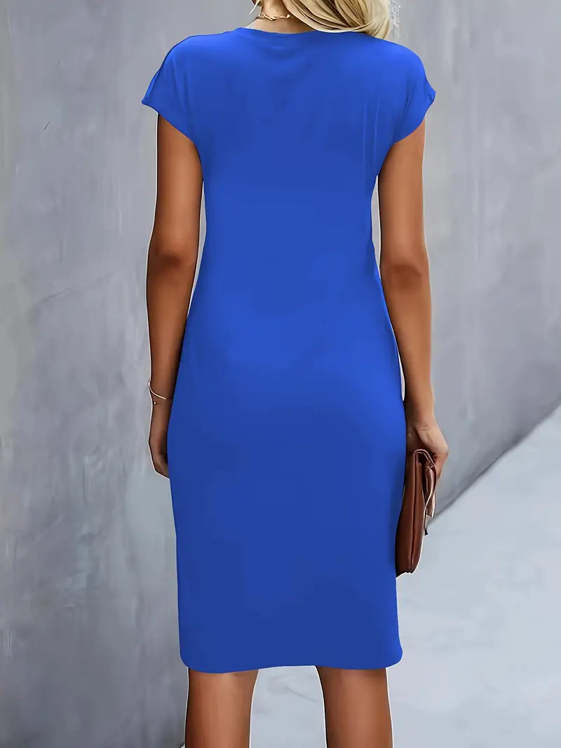 Women's Ruched Midi Dress – Twist-Front Bodycon Dress