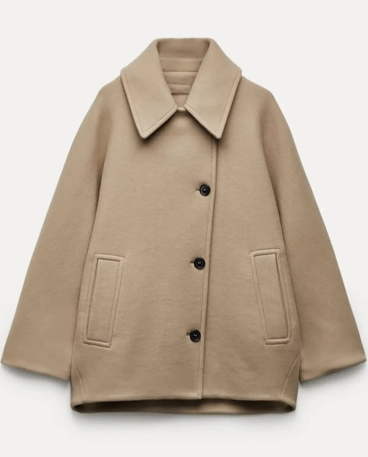Women's Camel Wool-Blend Oversized Short Coat Jacket