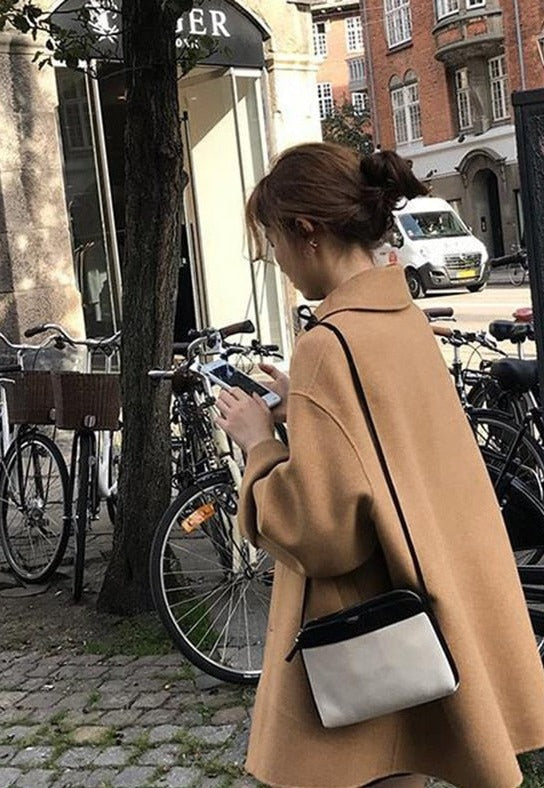 Women's Wool-Blend Coat Notched Lapel Longline