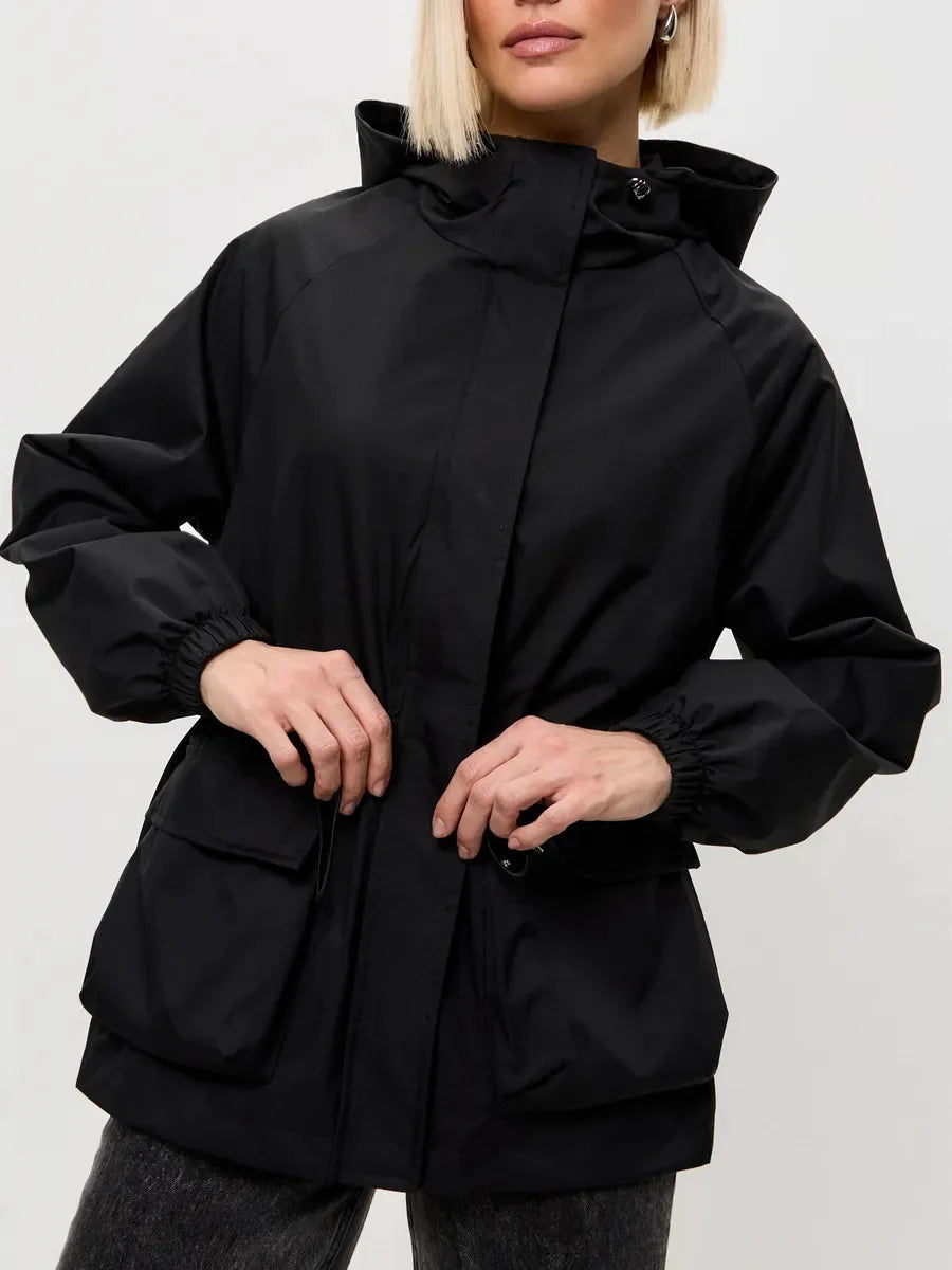 Women's Hooded Windbreaker Jacket – Cinched Waist Utility Jacket