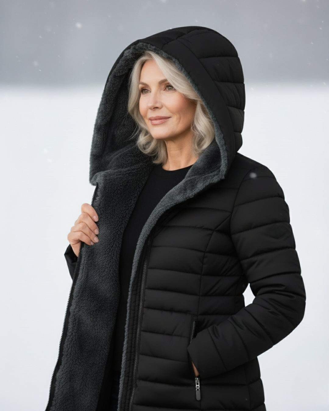 Women's Fleece-Lined Hooded Puffer Jacket – Cosy Winter Coat