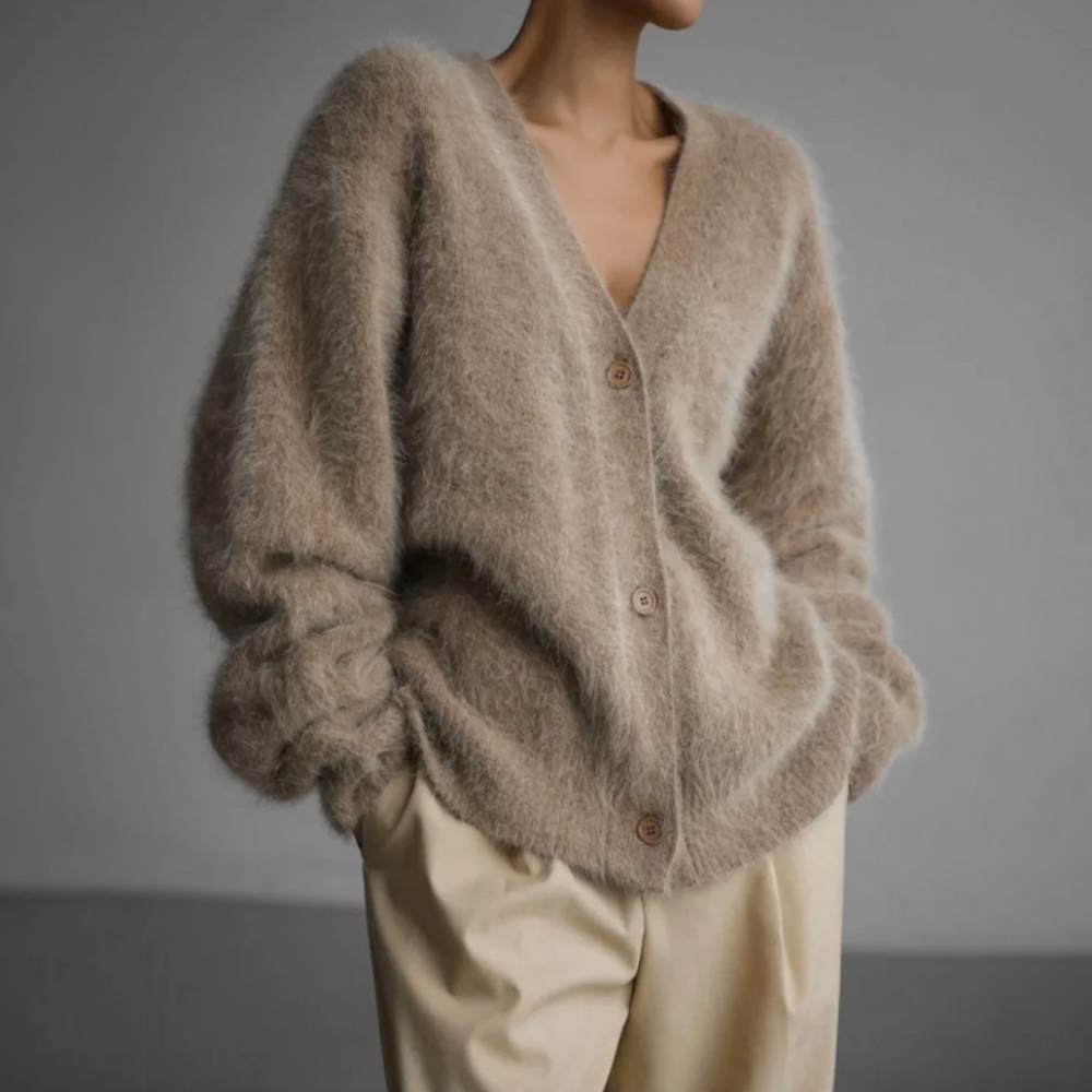 Women's Fluffy Knit Cardigan – Oversized Fit