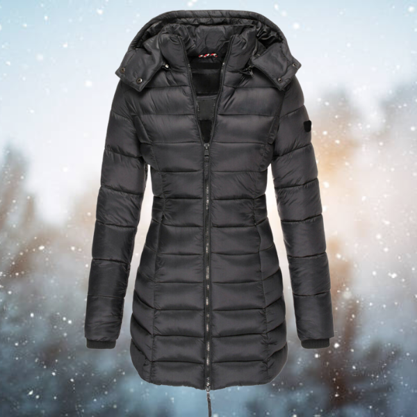 Women's Longline Quilted Puffer Coat Hooded – Black