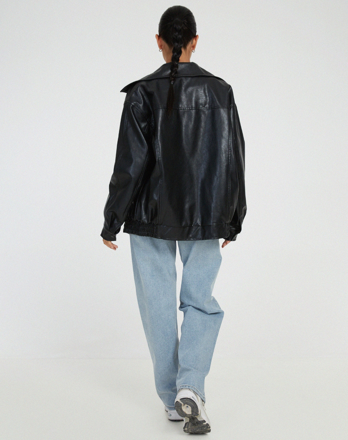 Brown Oversized Leather Bomber Jacket Women | Faux Leather Zip Up Aviator Jacket