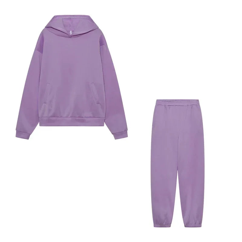 Women's Cropped Hoodie & Jogger Co-ord Set, Oversized Loungewear