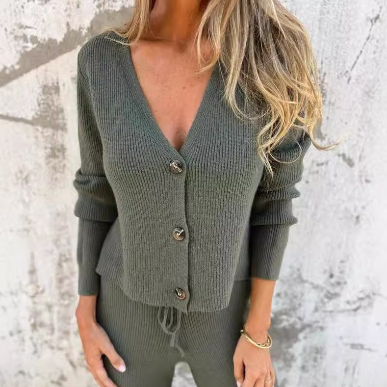 Women's Knit Cardigan & Wide Leg Trouser Co-ord Set
