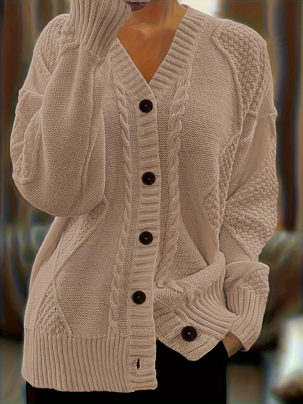 Women's Cable Knit Button-Front Cardigan Oversized Textured