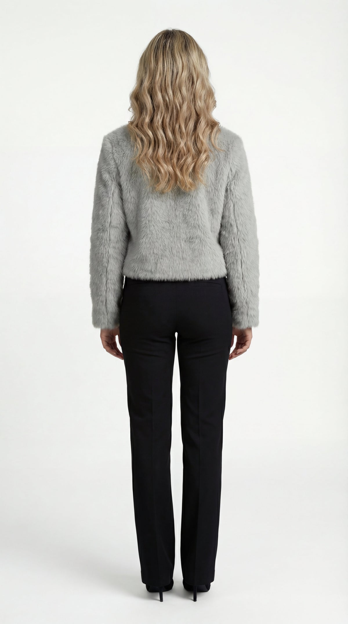 Women's Cropped Faux Fur Jacket – Collarless Evening Cover-Up