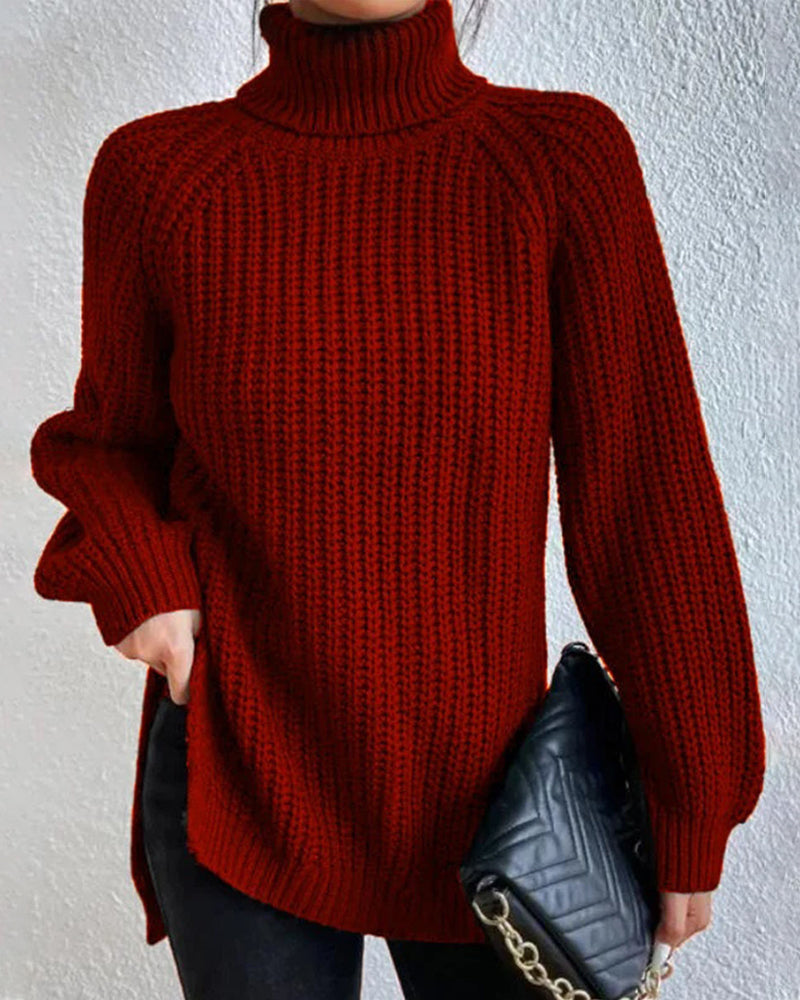 Women's Ribbed Turtleneck Jumper – Chunky Knit Roll Neck