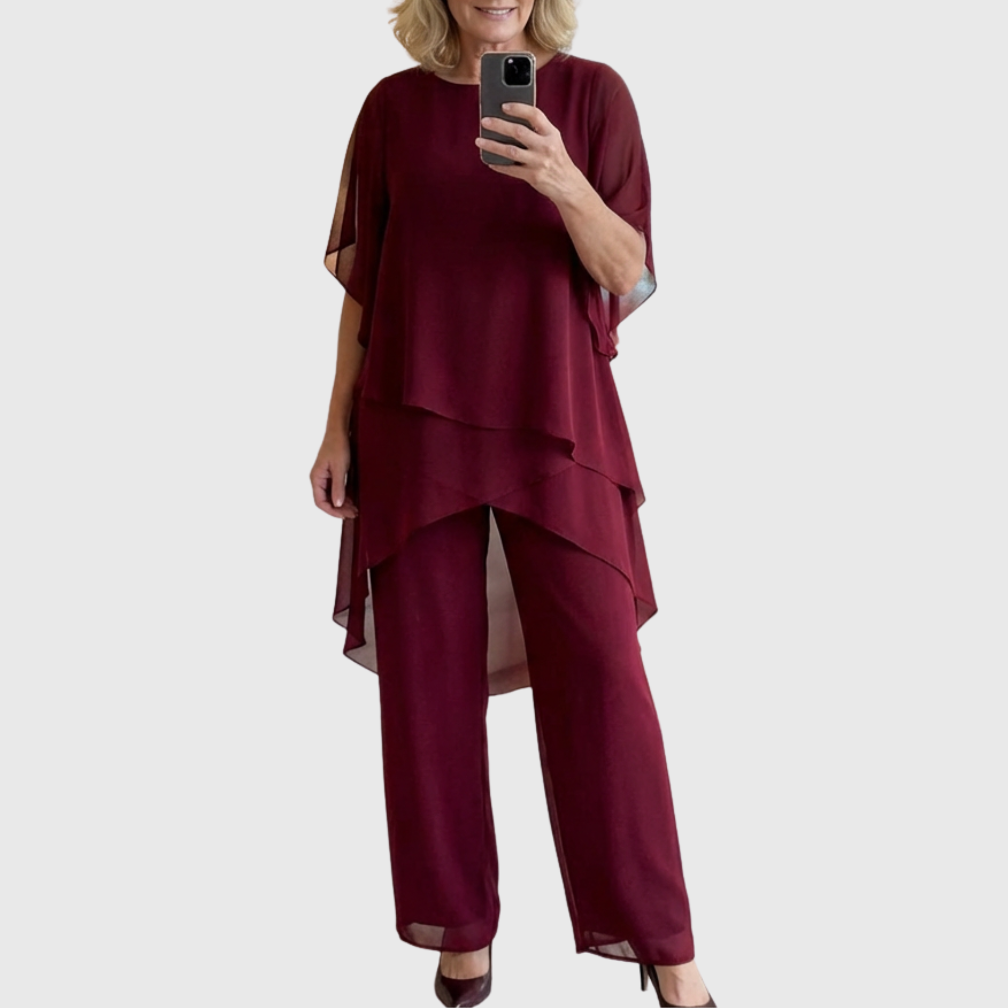 Women's Chiffon Palazzo Trouser Set – Layered Top & Wide-Leg Trousers