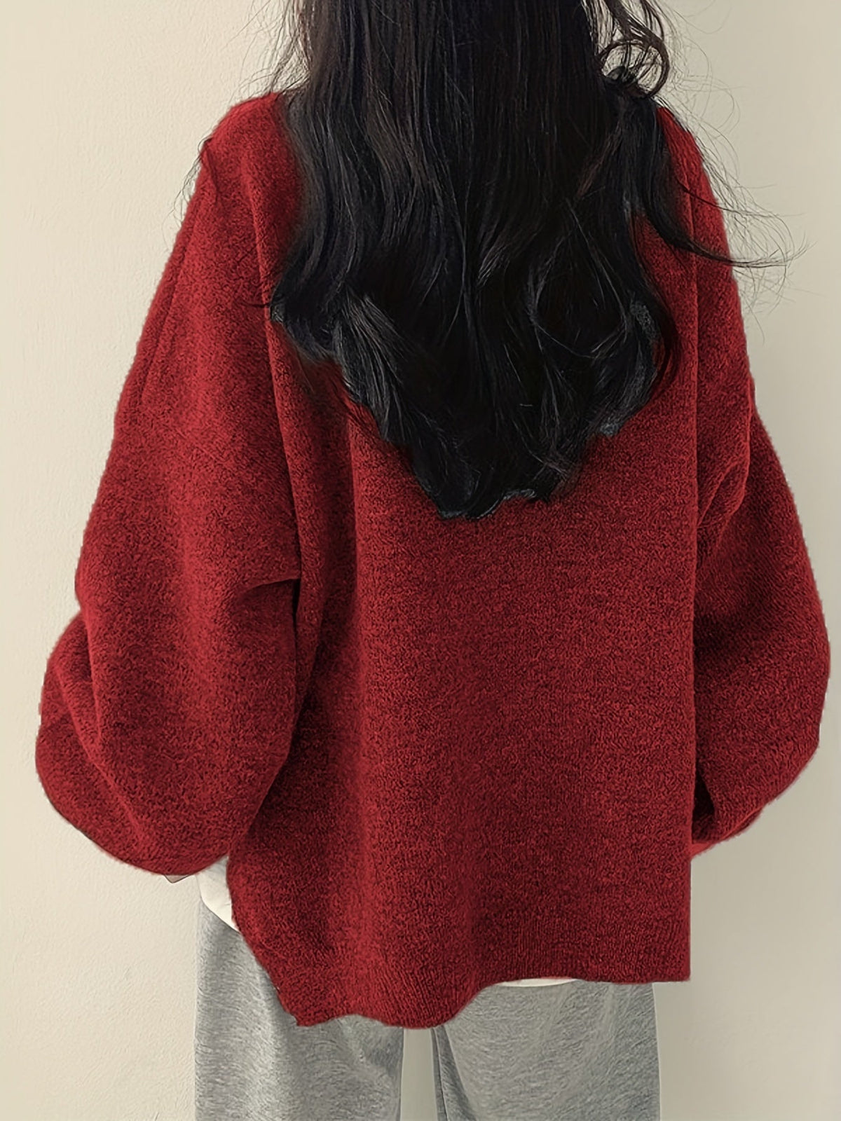 Women's Oversized Balloon Sleeve Jumper – Crew Neck Knit