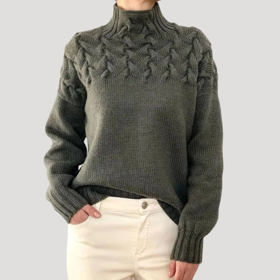 Women's Cable Knit Turtleneck Jumper – Chunky Mock Neck Pullover