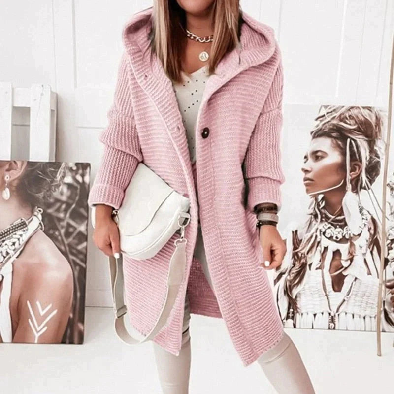 Women's Knitted Hooded Longline Cardigan