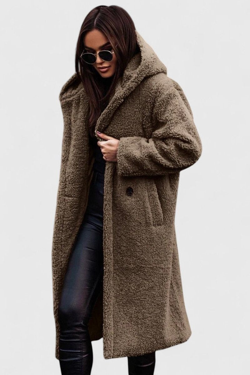 Women's Oversized Teddy Fleece Coat – Longline Hooded Winter Coat