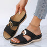 Women's Wedge Sandals – Buckle Detail, Cut-Out Slip-On Mules
