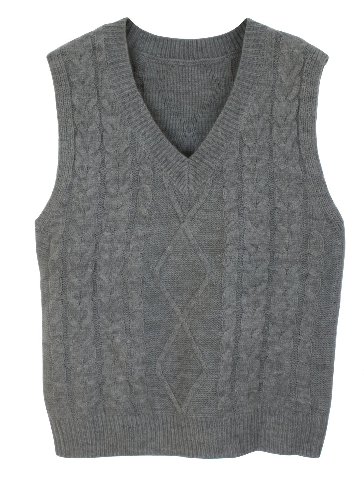 Women's Cable Knit V-Neck Jumper Vest, Preppy Layering Piece