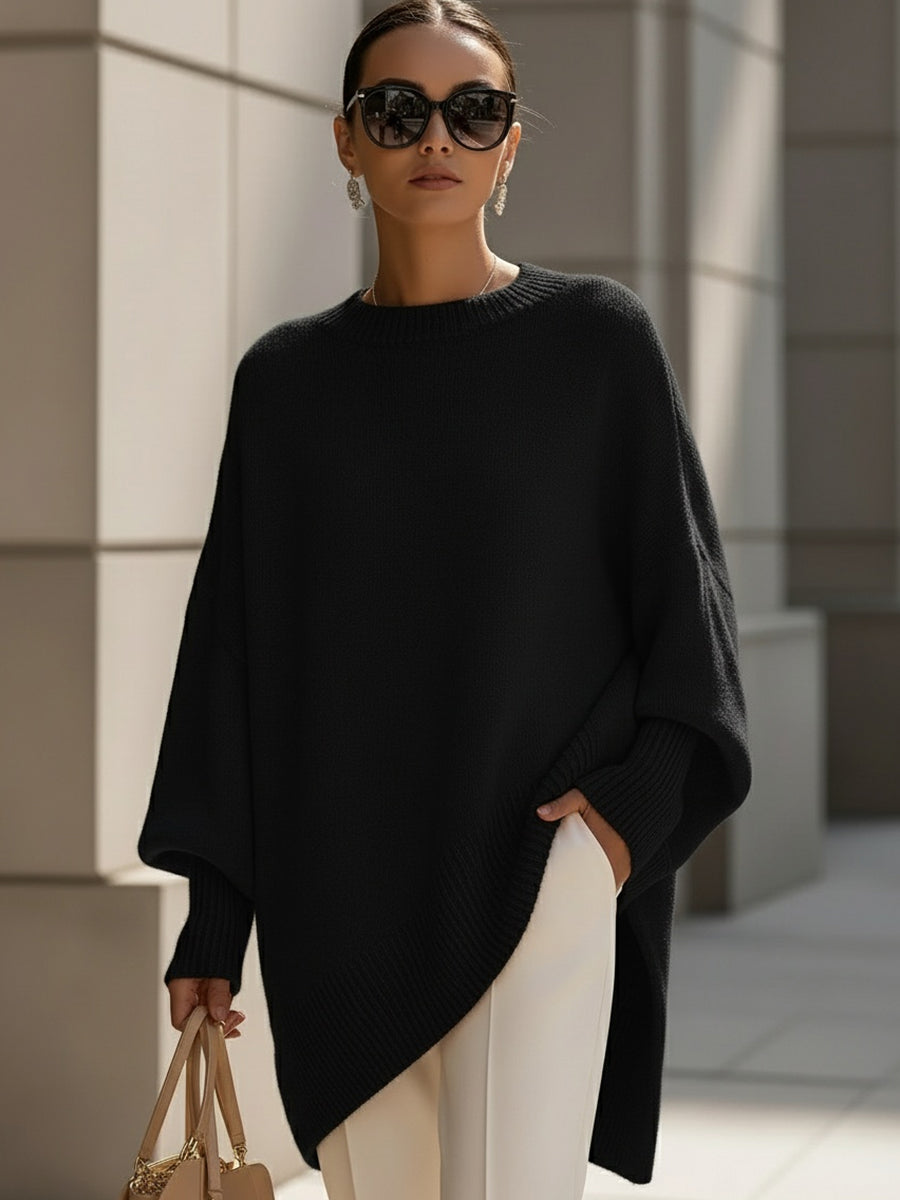 Women's Oversized Batwing Knit Jumper – Asymmetric Hem