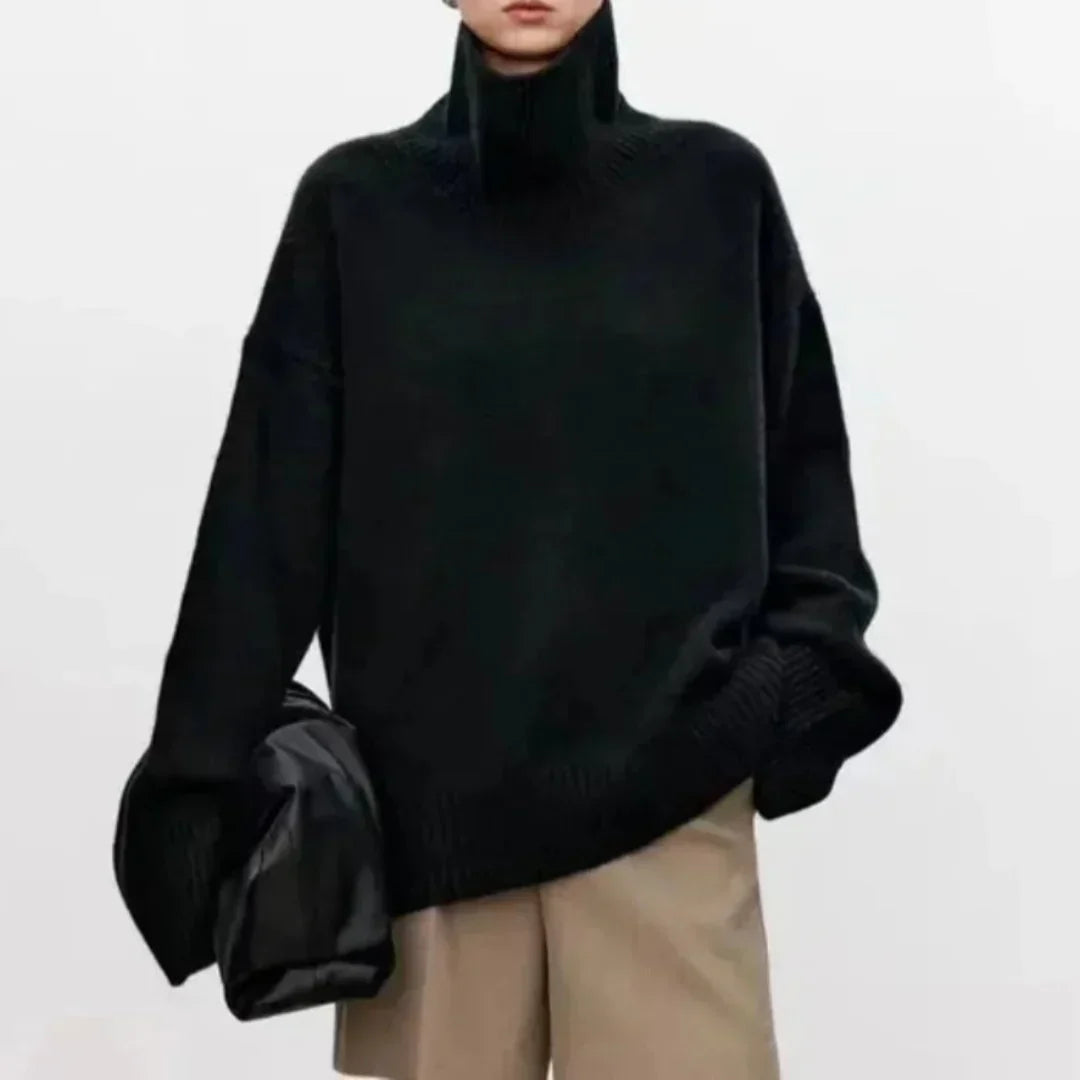 Women's Oversized Roll-Neck Jumper – Ribbed Chunky Knit Jumper