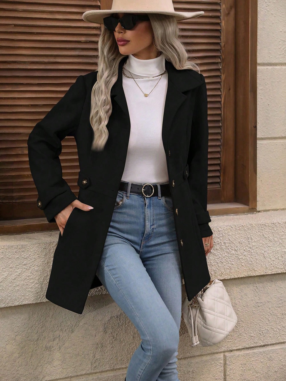 Women's Belted Trench Coat – Single-Breasted Collared Autumn Coat
