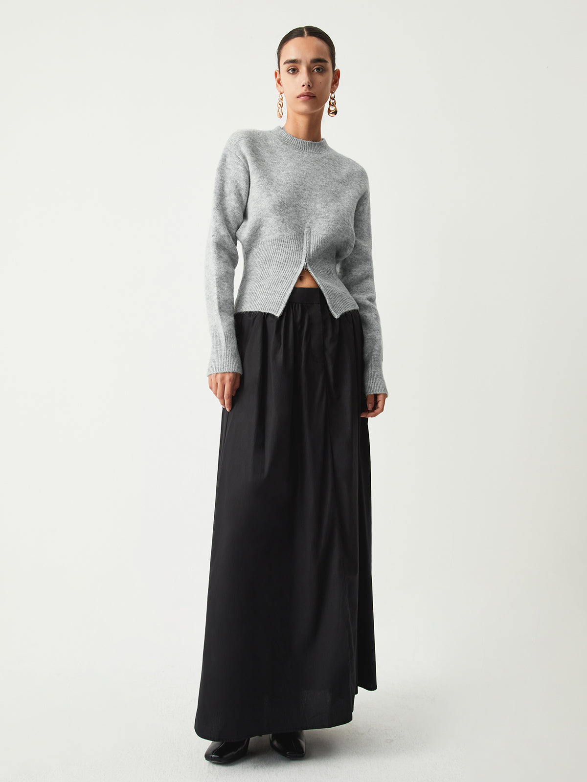 Women's Grey Half Zip Knit Jumper – Fitted Waist Ribbed Hem