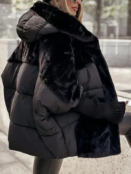 Women's Faux Fur Puffer Jacket – Hooded Oversized Winter Coat