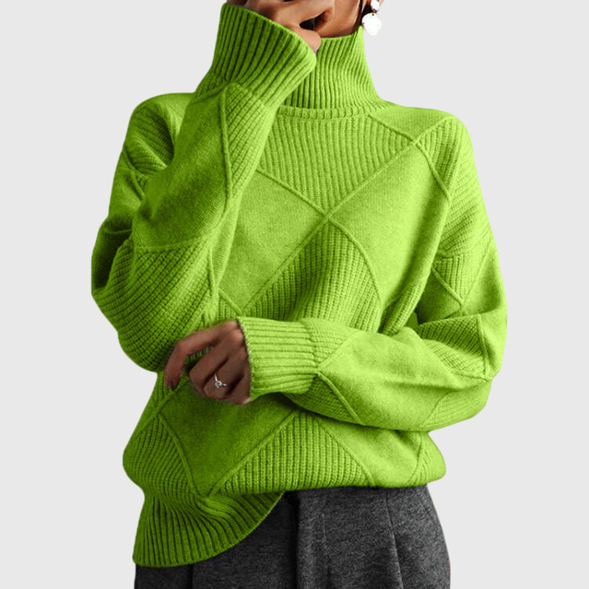 Women's Roll Neck Jumper – Diagonal Seam Oversized Knit