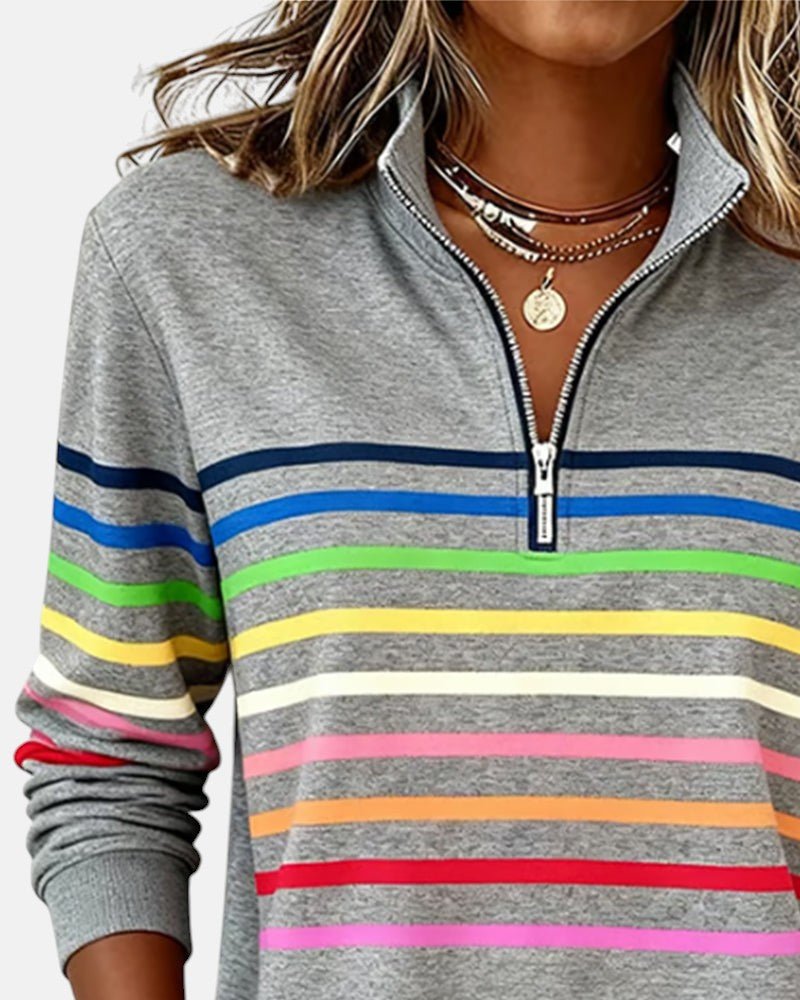 Women's Quarter Zip Jumper – Striped Colour Block Knit