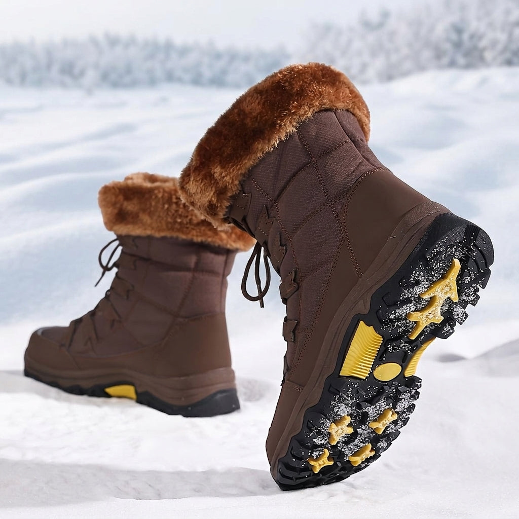 Women's Fur-Lined Winter Boots – Waterproof Lace-Up