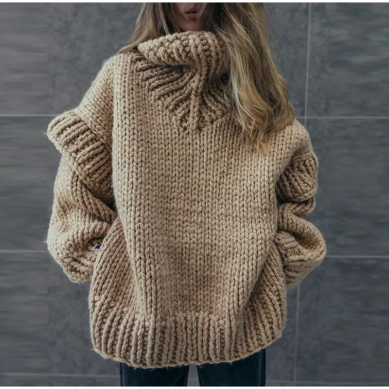 Women's Chunky Knit Turtleneck Jumper – Oversized Roll Neck Sweater