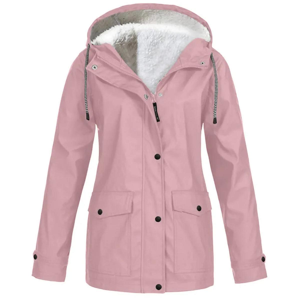 Women's Fleece-Lined Hooded Jacket – Waterproof Windproof Coat