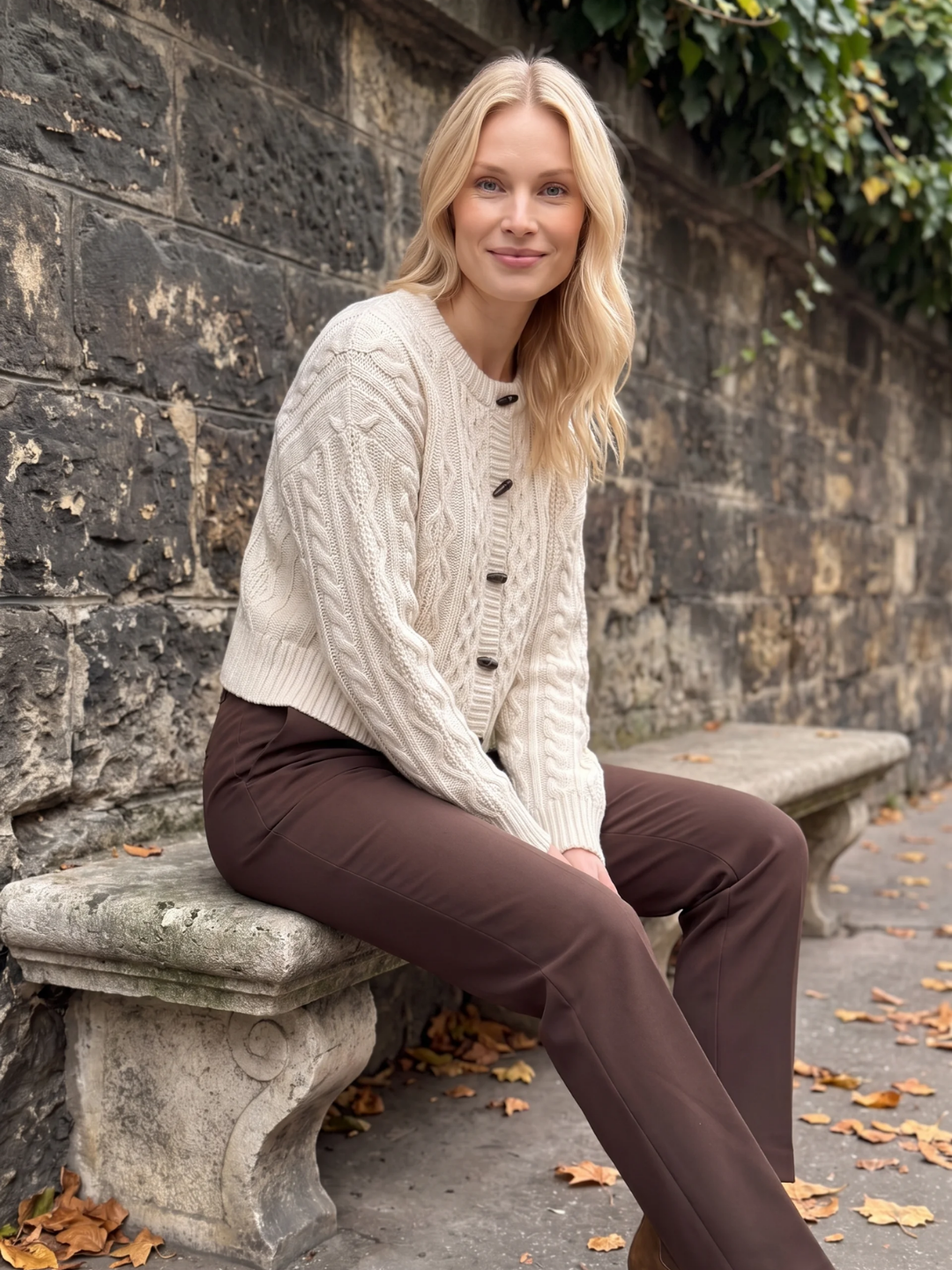 Women's Cable Knit Cropped Cardigan – Button Front Winter Knitwear