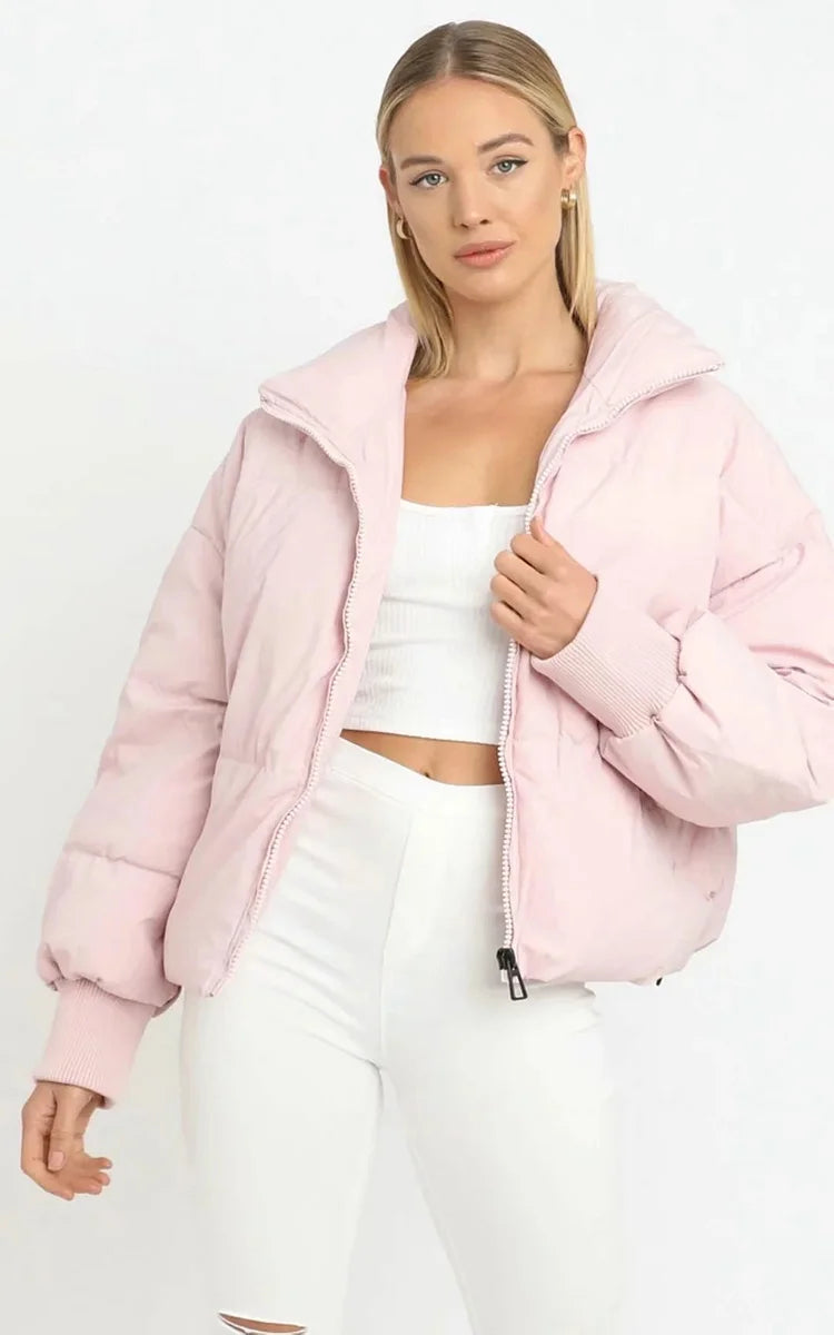 Women's Quilted Puffer Jacket – Ribbed Cuff Winter Coat