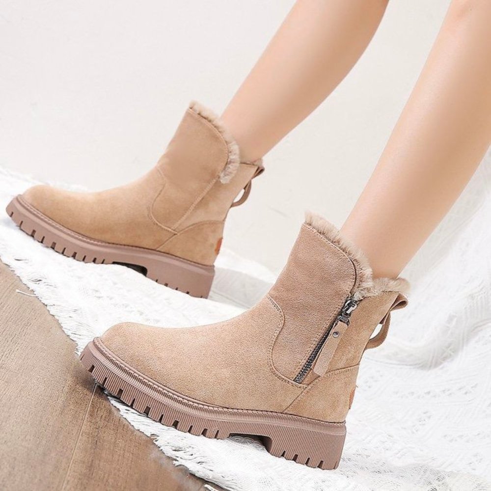 Women's Faux Fur-Lined Ankle Boots – Chunky Sole Winter Boots