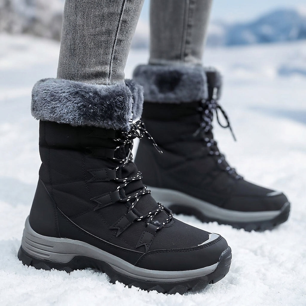 Women's Fur-Lined Winter Boots – Waterproof Lace-Up