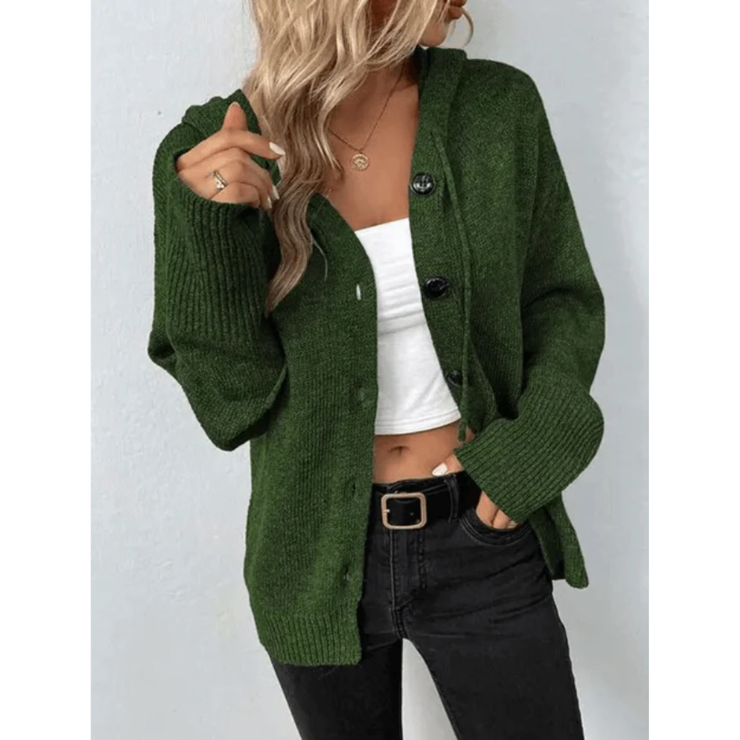 Women's Hooded Button Cardigan – Chunky Knit Oversized Jumper