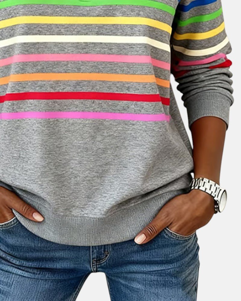 Women's Quarter Zip Jumper – Striped Colour Block Knit