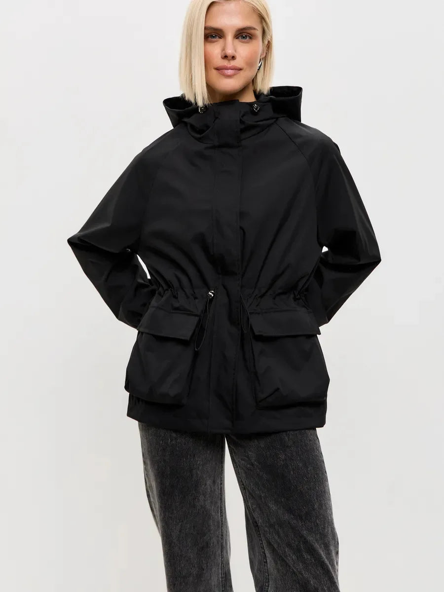 Women's Hooded Windbreaker Jacket – Cinched Waist Utility Jacket