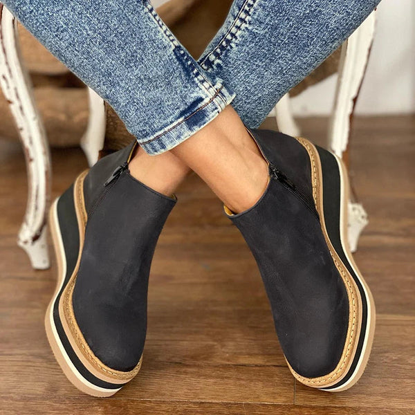 Women's Wedge Platform Ankle Boots - Side Zip