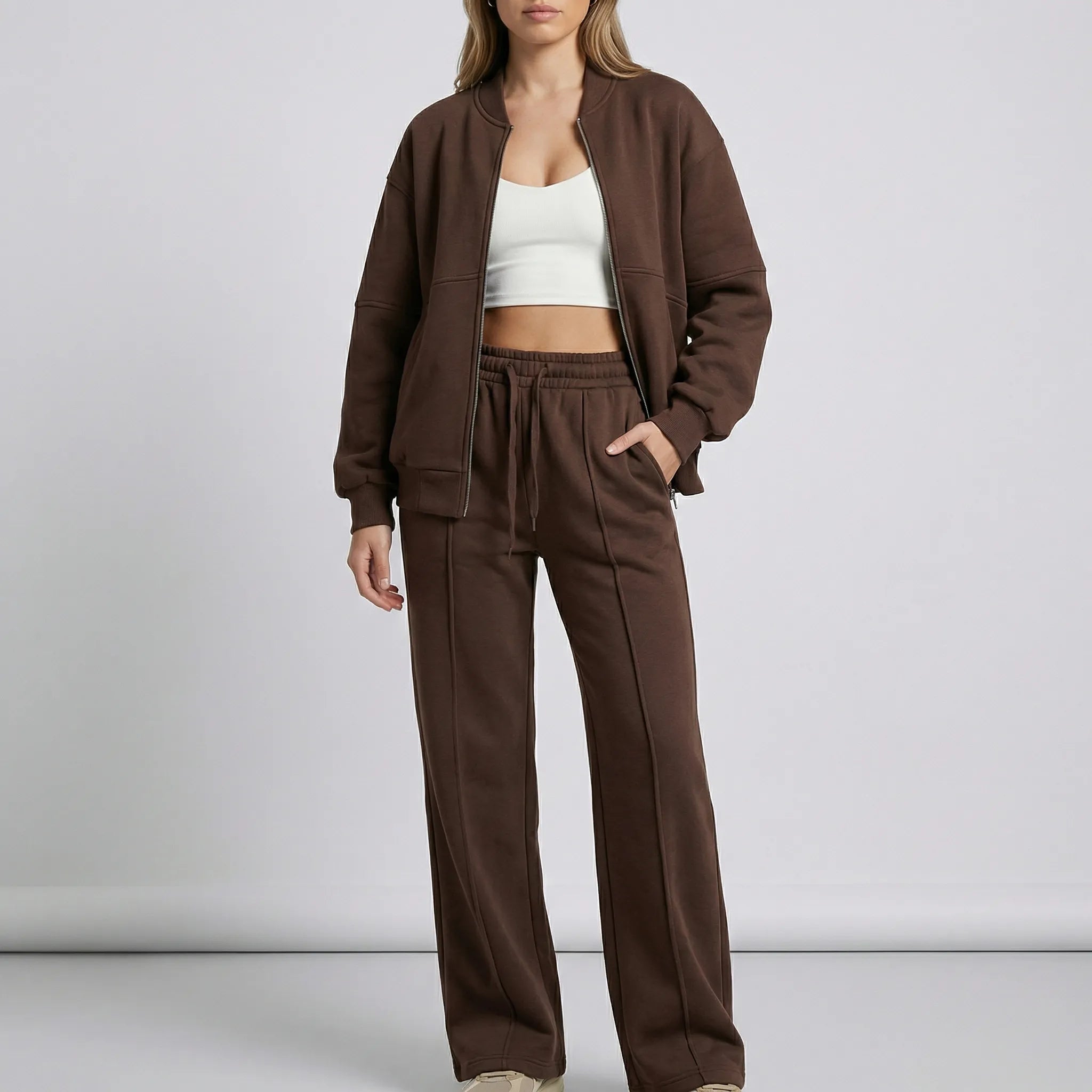 Women's Bomber Jacket & Wide Leg Trousers Co-ord Set